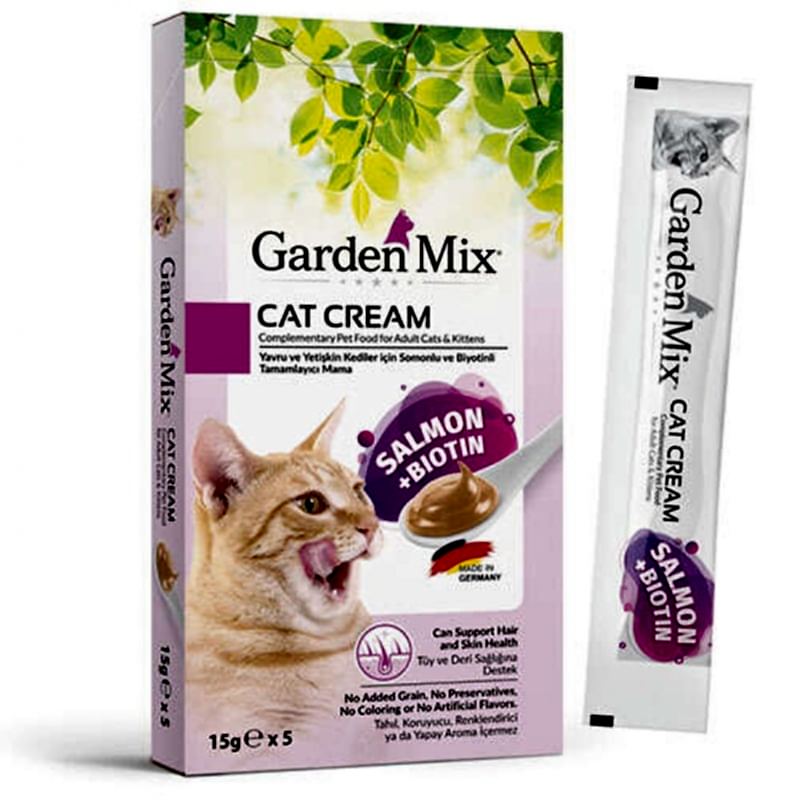 Garden Mix Kedi Kreması Somon Biotin Ek Besin ve Kedi Ödülü (5 x 15 Gr)