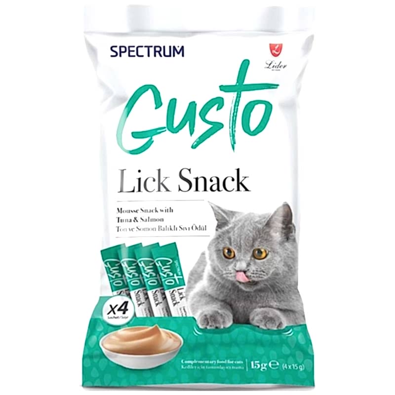 Spectrum Gusto Lick Snack Ton ve Somon Balıklı Sıvı Kedi Ödülü (4x15 Gr)