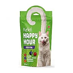 Happy Hour Cooktail Salmon & Lamb & Chicken & Blueberry & Cranberry Somonlu, Kuzu, Tavuk, Yaban Mersini ve Kızılcıklı Tüm Destekleyici Faydalar Bir Arada Kedi Ödül Maması (60 Gr)